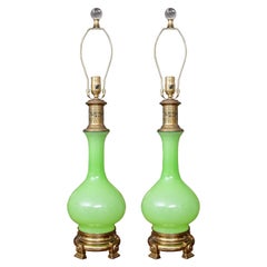 Pair of 19th Century French Opaline Oil Lamps, Electrified