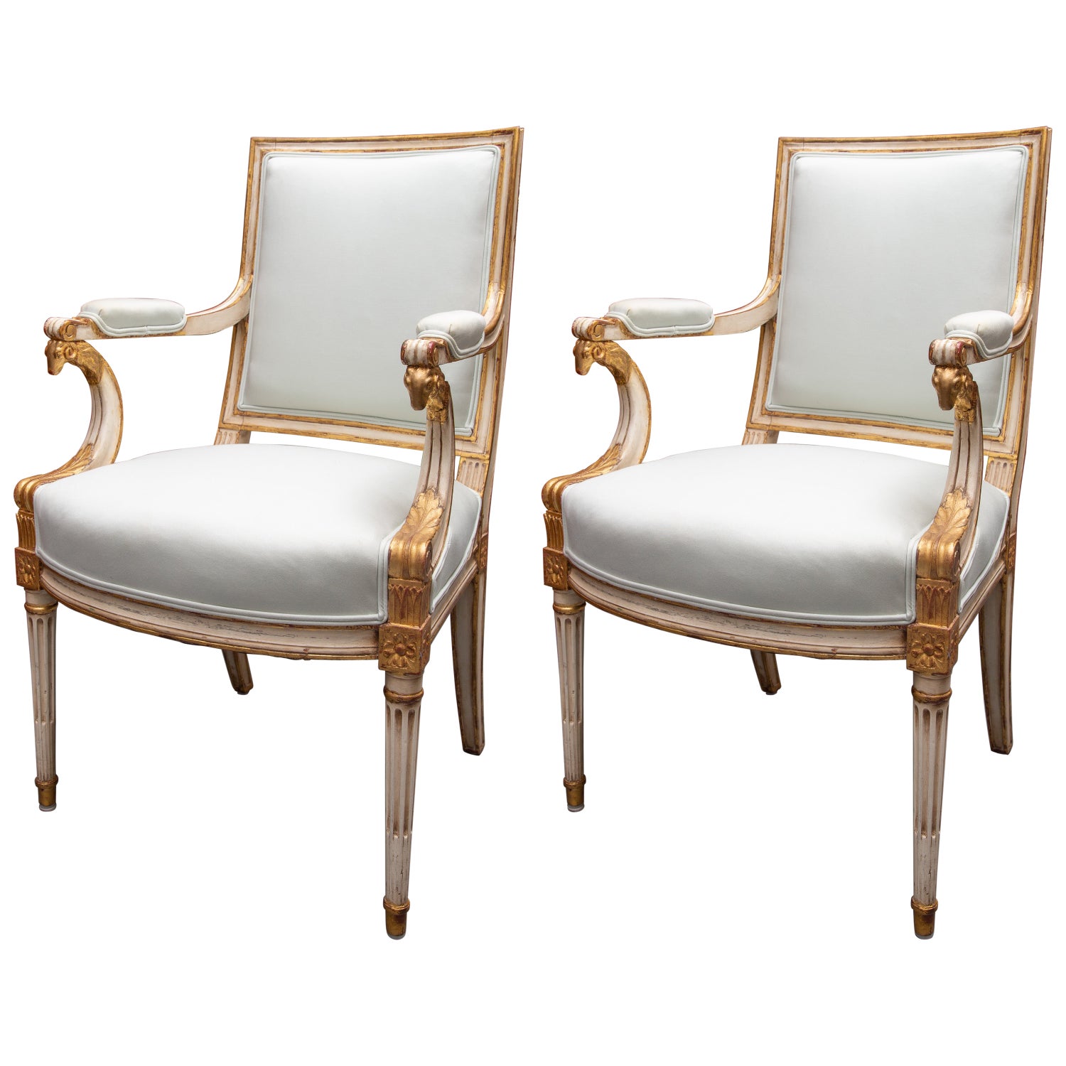 Pair of Painted and Parcel Gilt Empire Armchairs For Sale at 1stDibs
