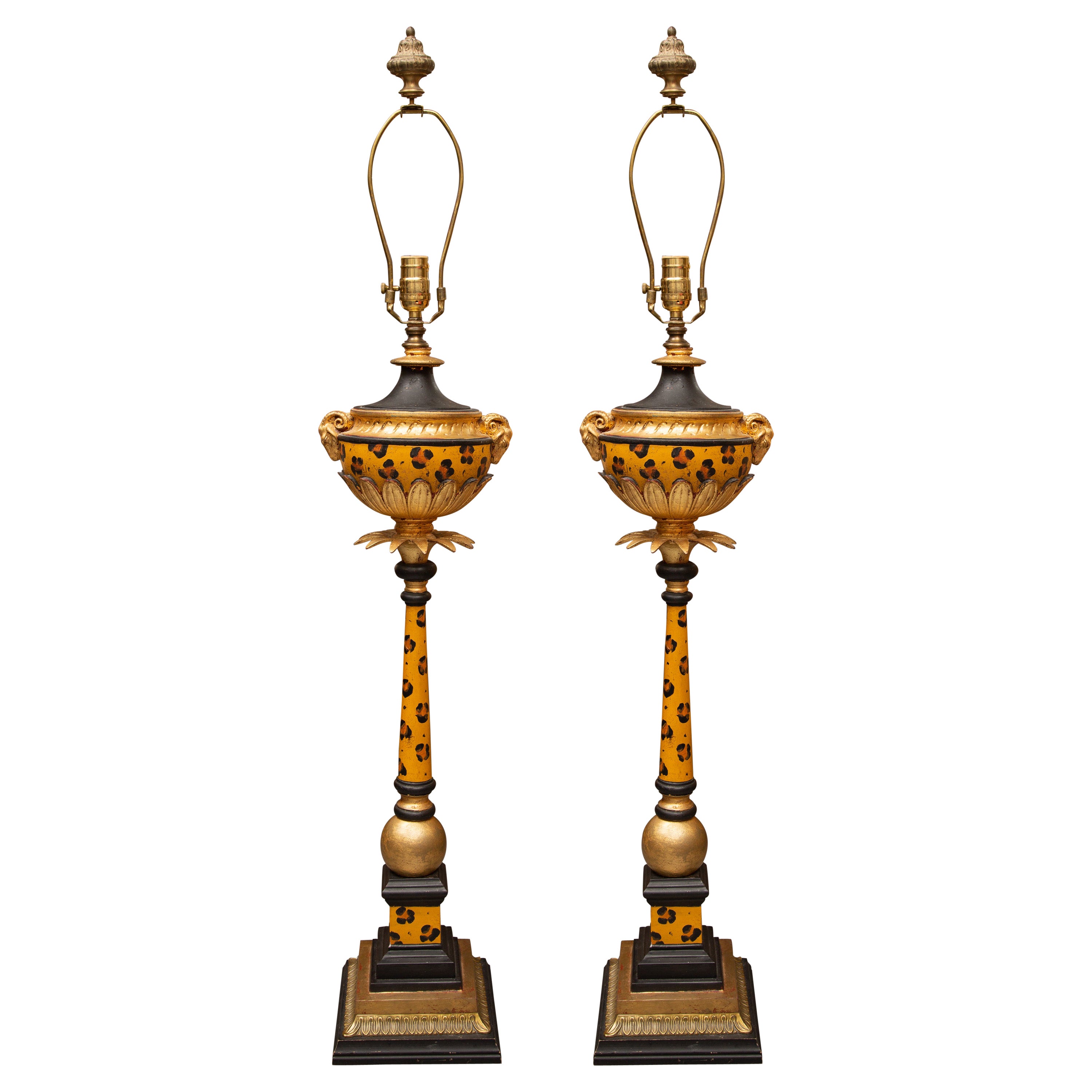 Pair of Italian Decorative Vintage Faux Leopard Lamps For Sale