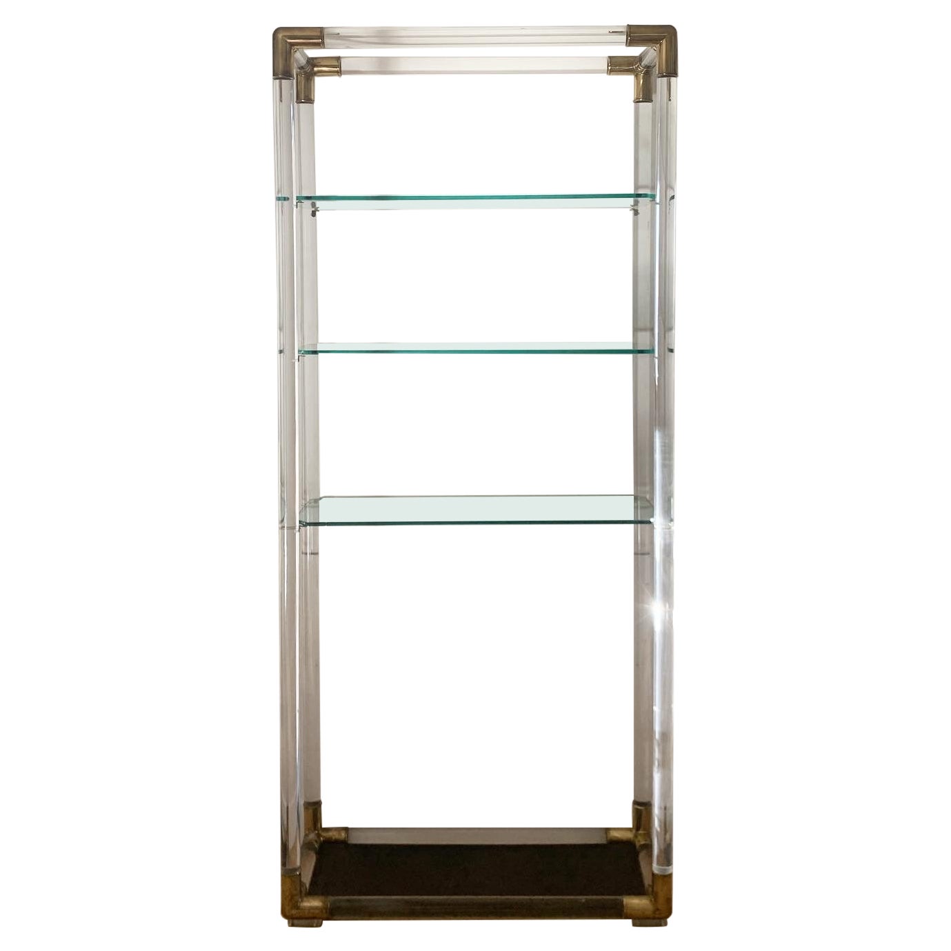 Charles Hollis Jones Style Mid Century Lucite and Brass Etagere, circa 1960s