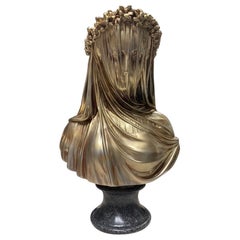 Marble Bust Sculpture of Veiled Lady in Antique Gold, 20th Century