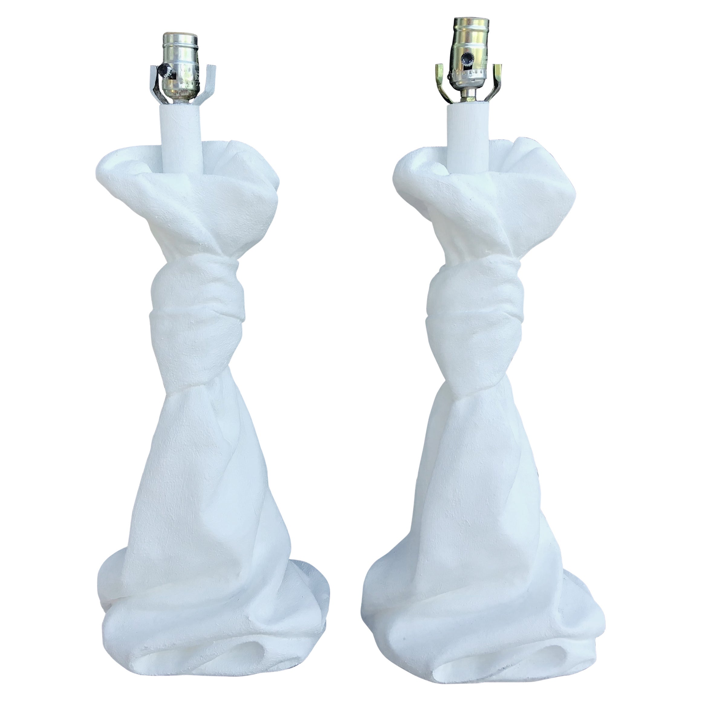 1970s John Dickinson Style Draped Plaster Table Lamps, a Pair