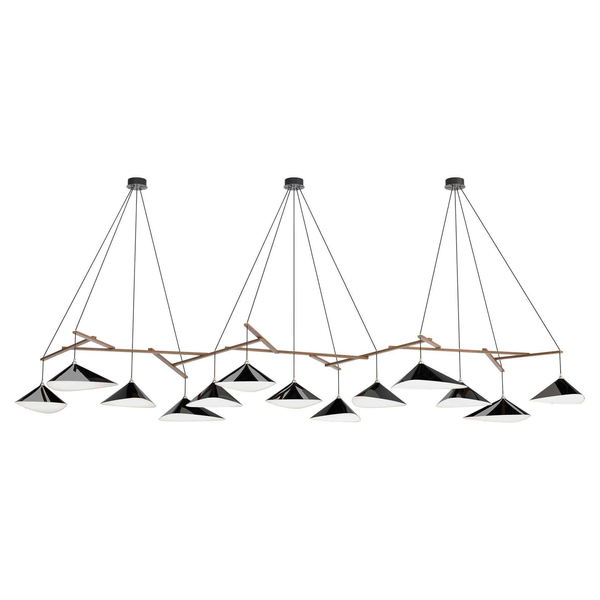 Monumentale lampadario 'Emily 13' di Daniel Becker in nero lucido per Moss Objects