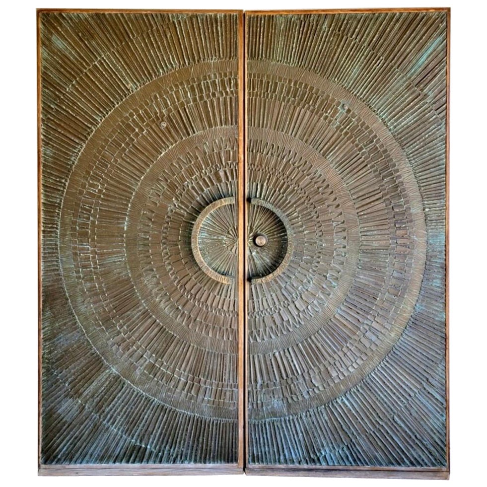 Midcentury Bronze “Heroic Sunburst” Pair of Doors