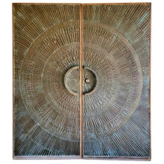 Midcentury Bronze “Heroic Sunburst” Pair of Doors
