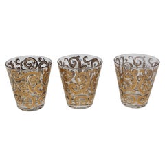 Set of Three Vintage Culver Glasses with 22-Karat Gold Baroque Pattern Design
