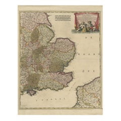 Detailed Antique Map of Southeast England, incl Warwickshire and Hampshire, 1690