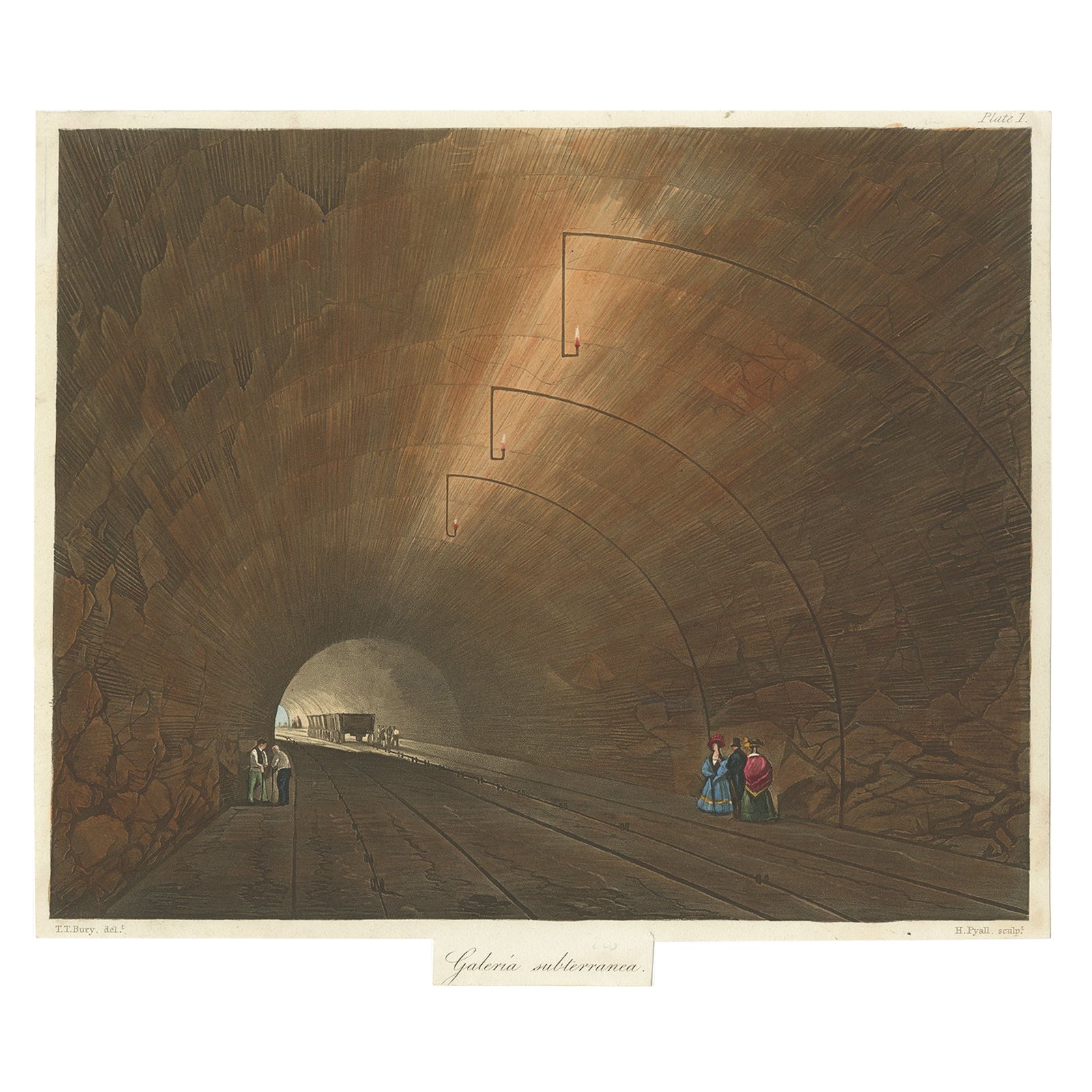 Old Colourful View of the Tunnel Near Liverpool on the Manchester Railway, um 1830 im Angebot