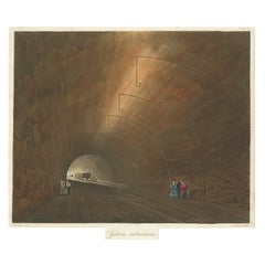 Vieille vue colorée du tunnel près de Liverpool sur le chemin de fer de Manchester, c1832