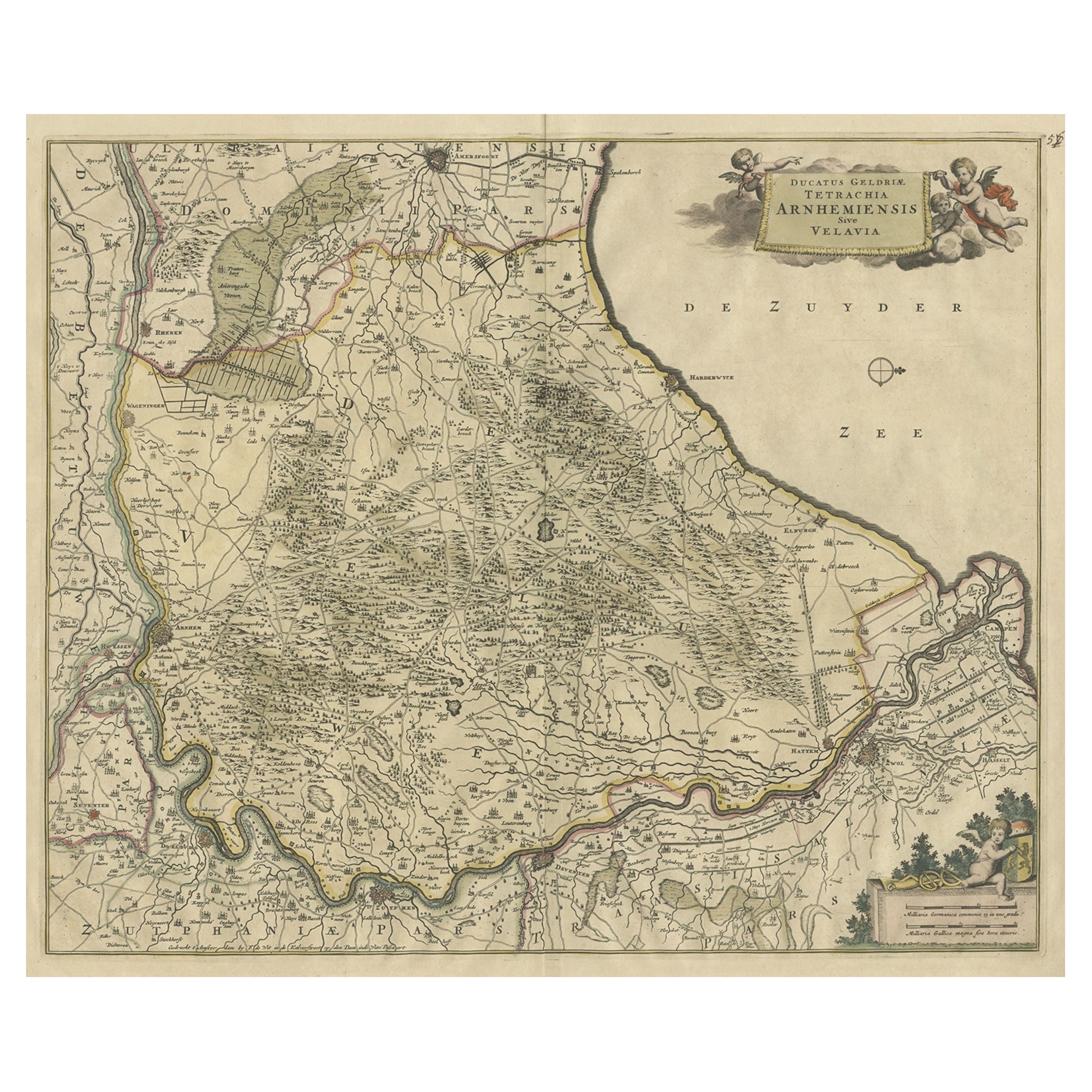 Beautiful Map of Arnhem and the Veluwe Region, Gelderland, The Netherlands, 1690
