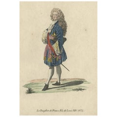 Original Old Hand-Colored Print of the Dauphin of France, Son of Louis XIV, 1805