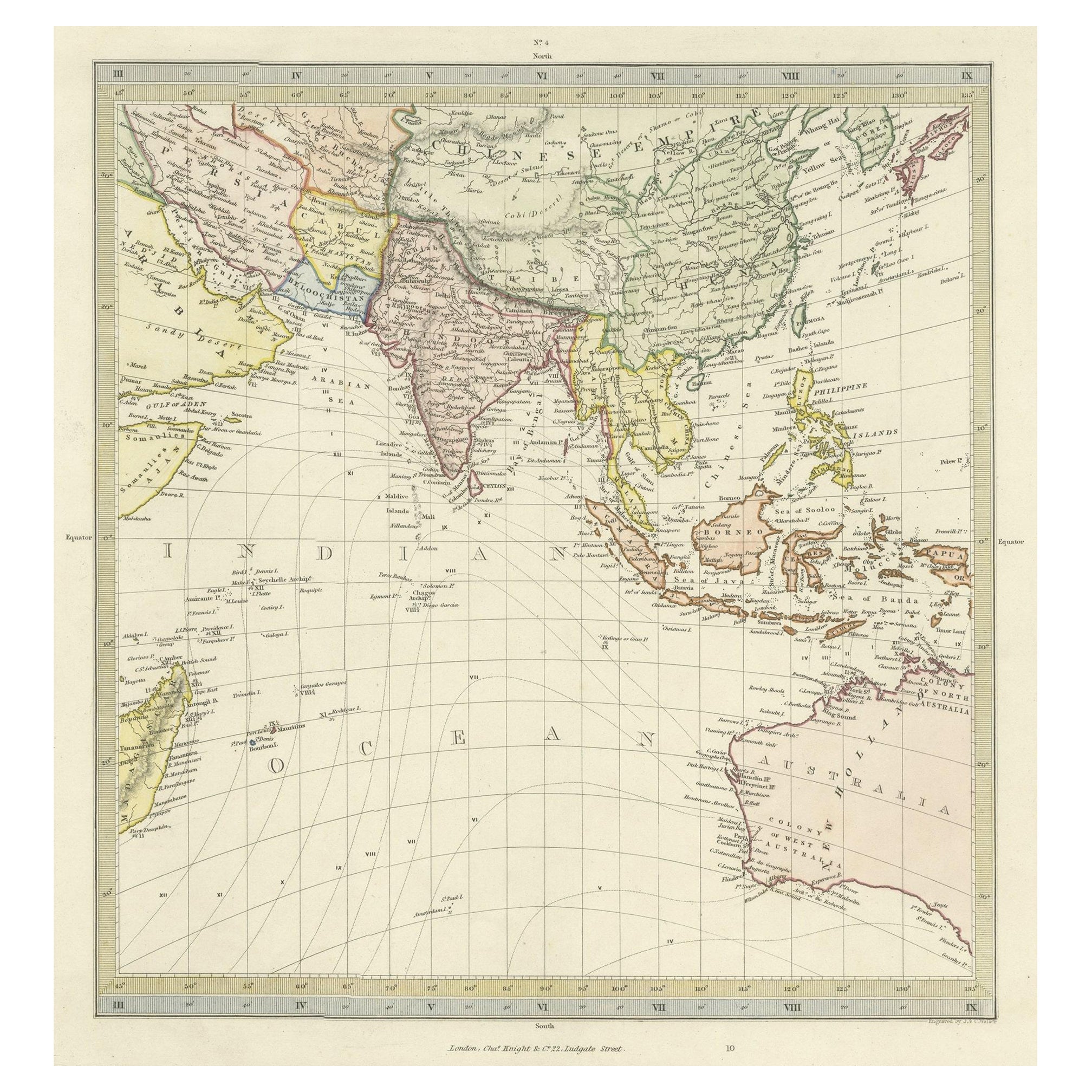 Antique Map of Southern Asia, the East Indies and the Indian Ocean, ca.1840 For Sale