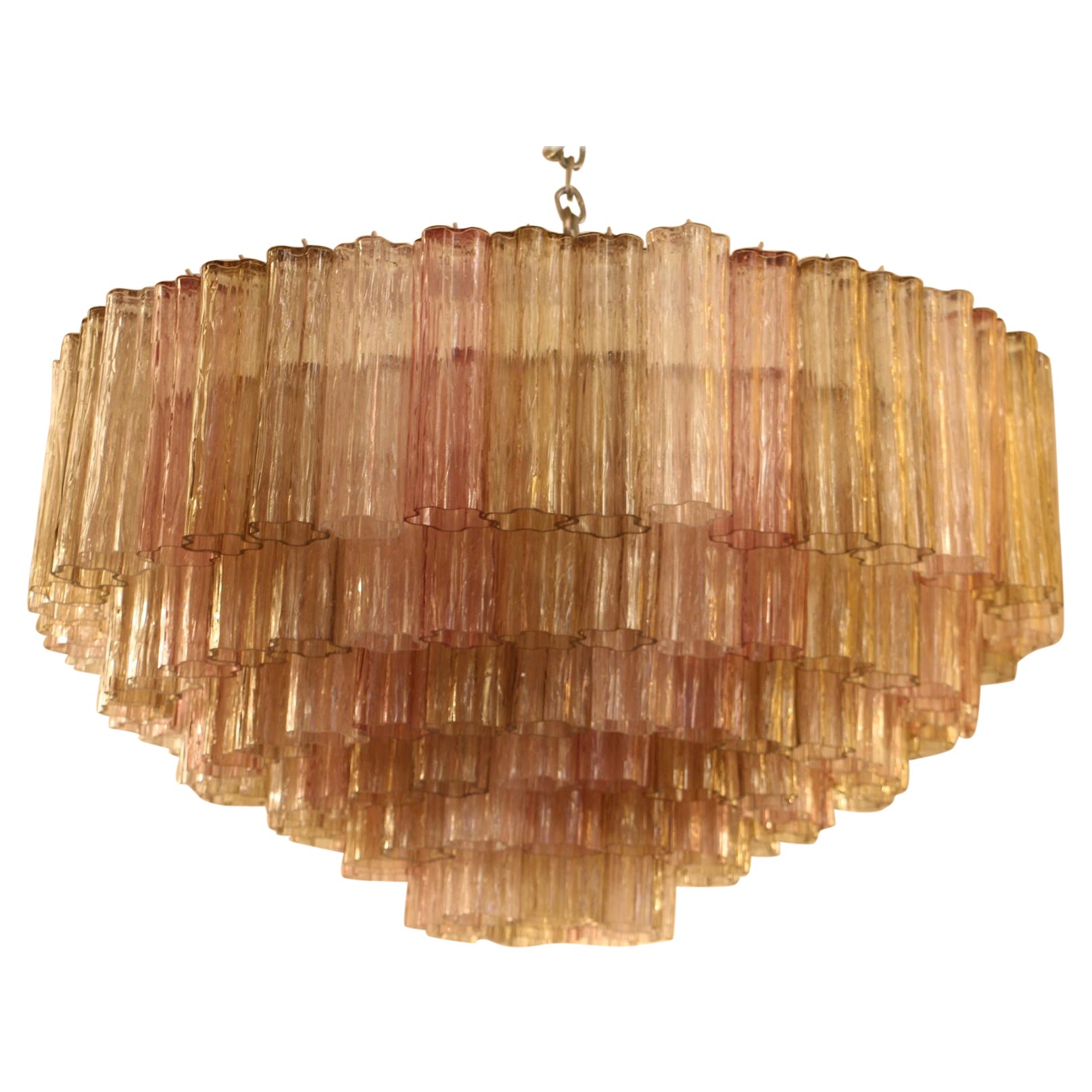 Pink, White and Amber Color Venini Style Tronchi Round Chandelier, Murano Glass For Sale