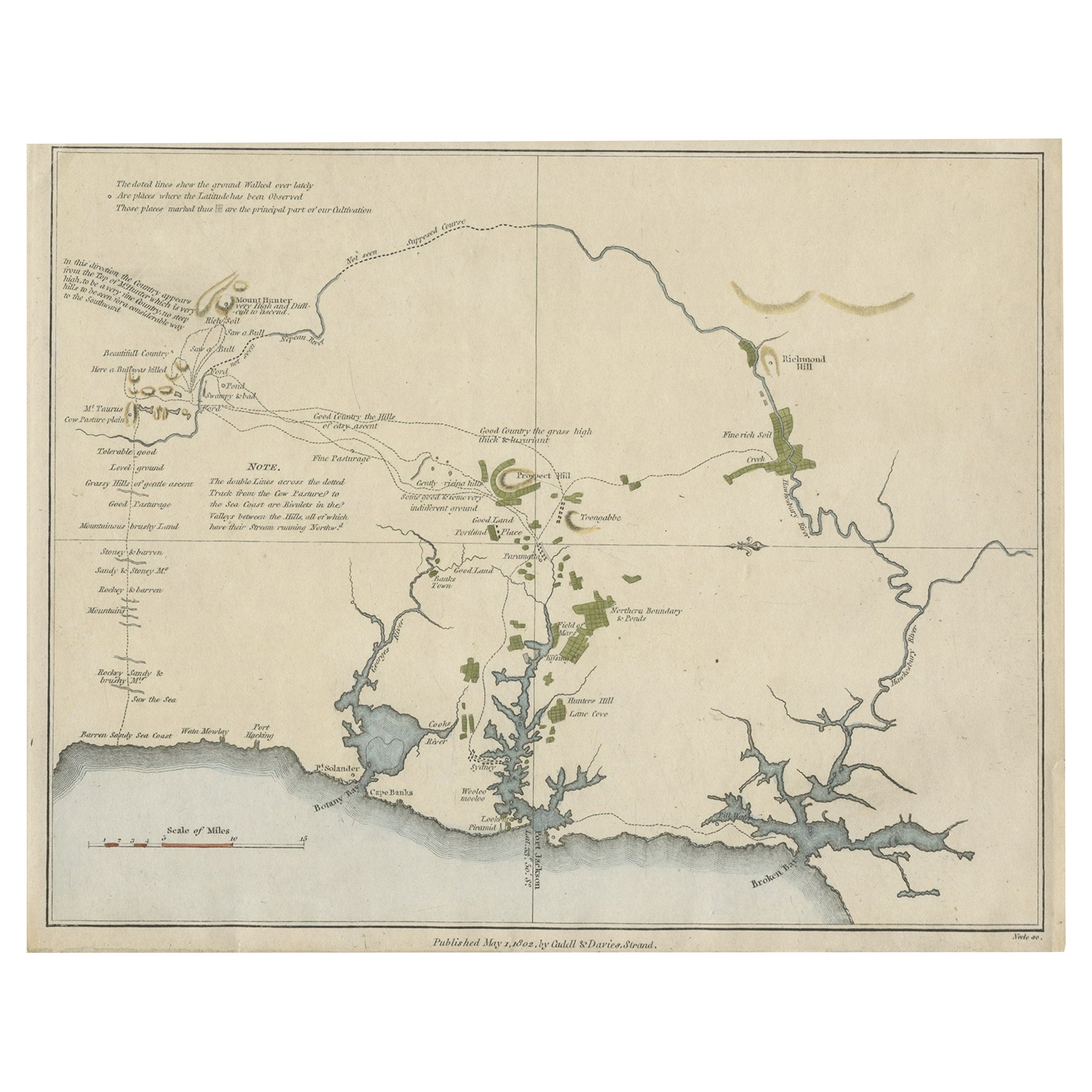 Frühe Karte von Sydney mit Botany Bay, Port Jackson & Broken Bay, Australien, 1802