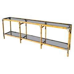 Very Long Vintage Bambou and Brass Console Table