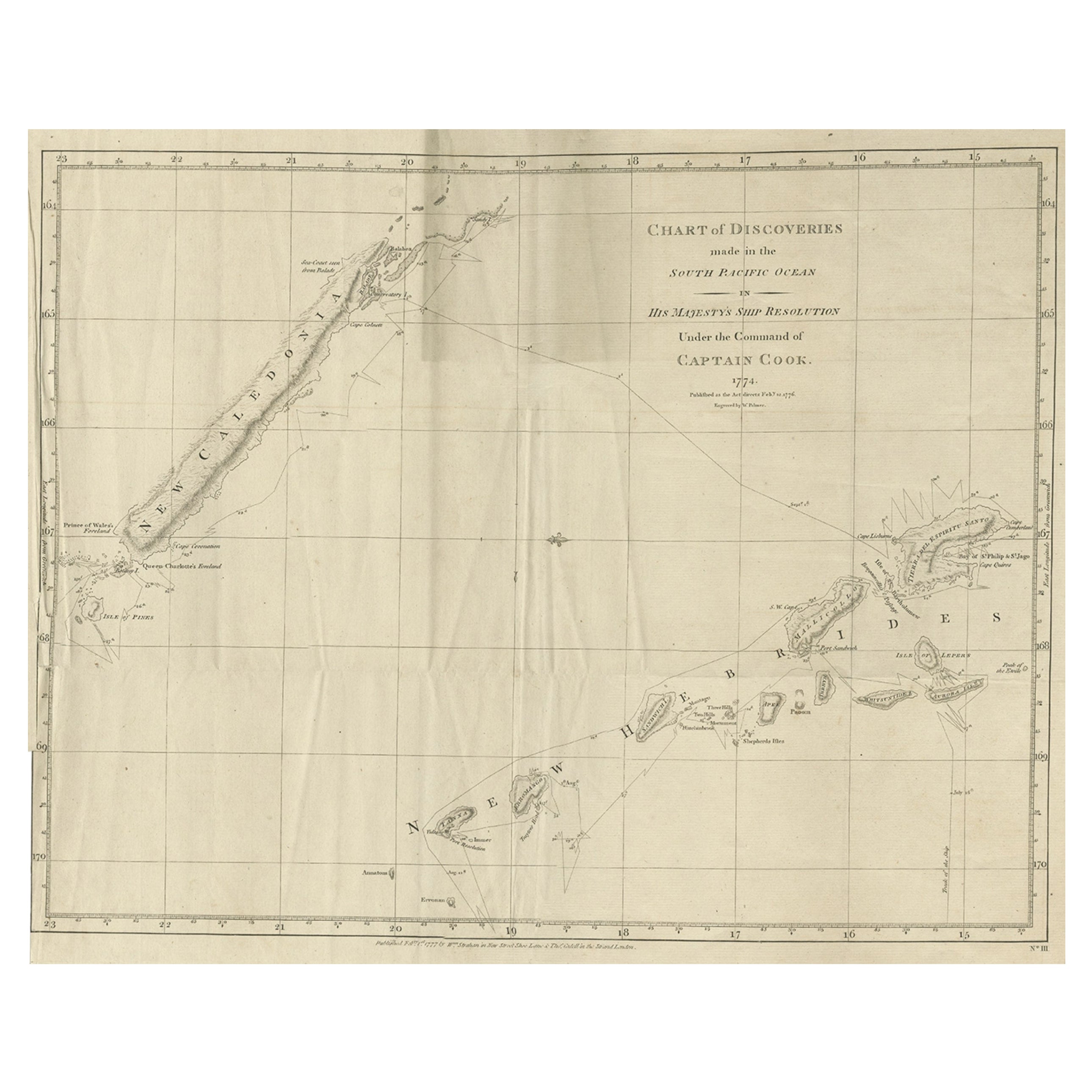 Rare Engraving of New Caledonia & New Hebrides from Capt. Cook's Travels, 1777 For Sale