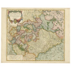 Carte ancienne joliment colorée de l'Upper Saxony, Moyen Allemagne, 1756