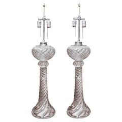 Pair of Baccarat Glass Lamps with a Swirl Design