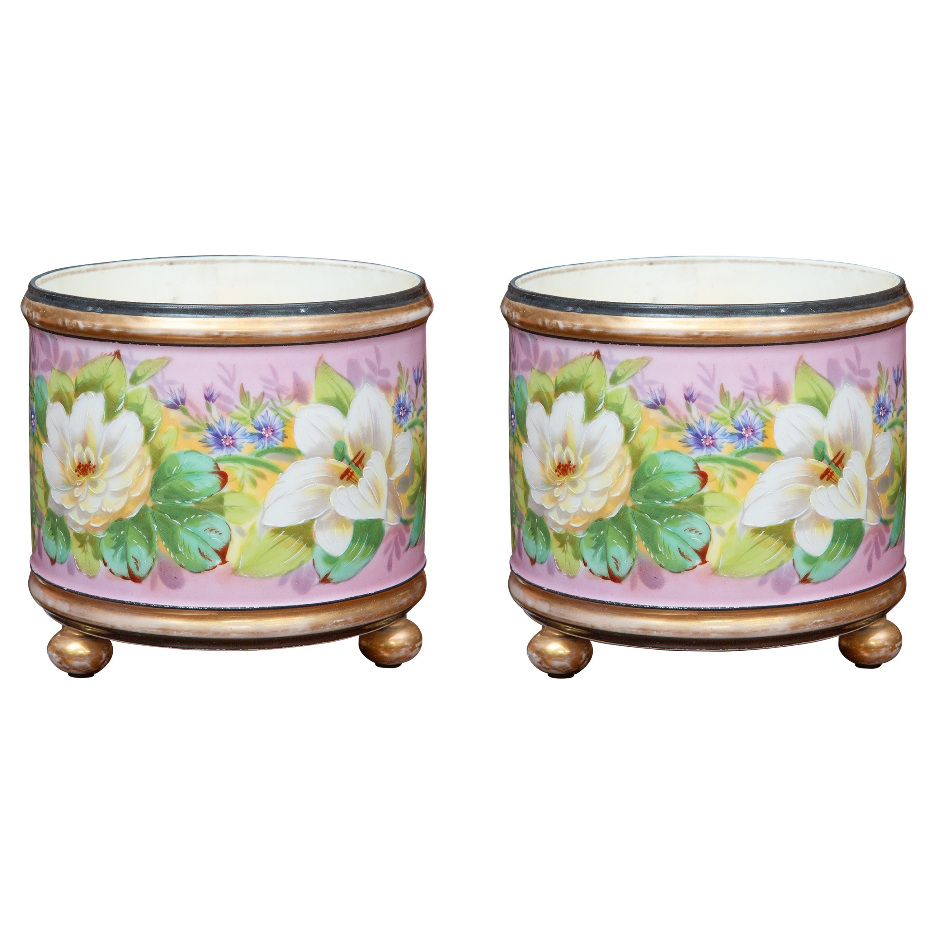 Pair of Pink Floral French Cache Pots at 1stDibs