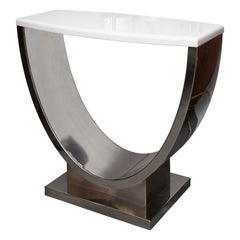 Contemporary Polished Steel Console with Marble Top