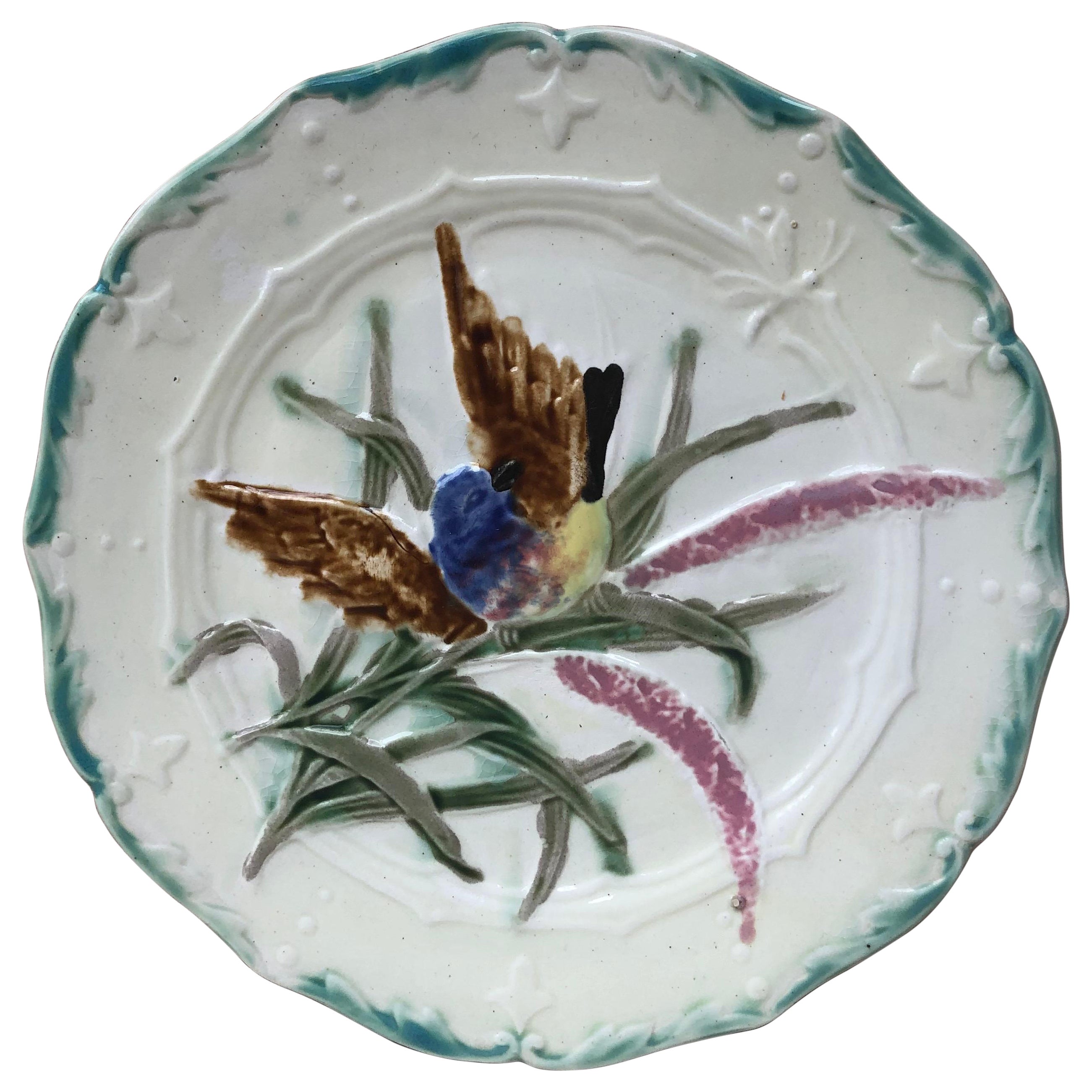 Majolica Saint Amand Bird Plate, circa 1890 For Sale