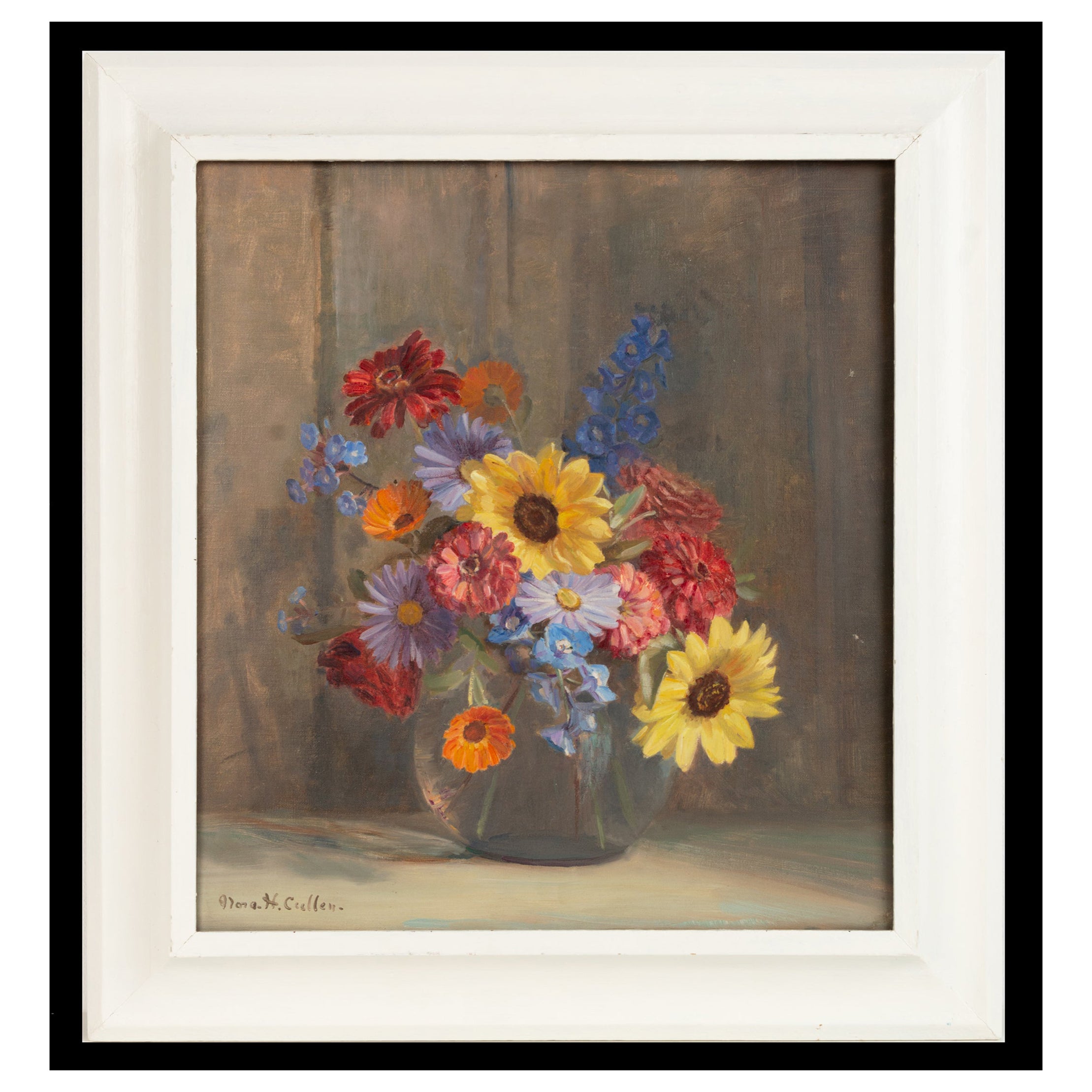 English School Oil On Board Still Life of Flowers Signed C.1950 For Sale