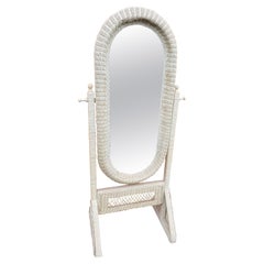 Retro Freestanding Full Length Rattan Floor Mirror by Interlude, Circa 1970s