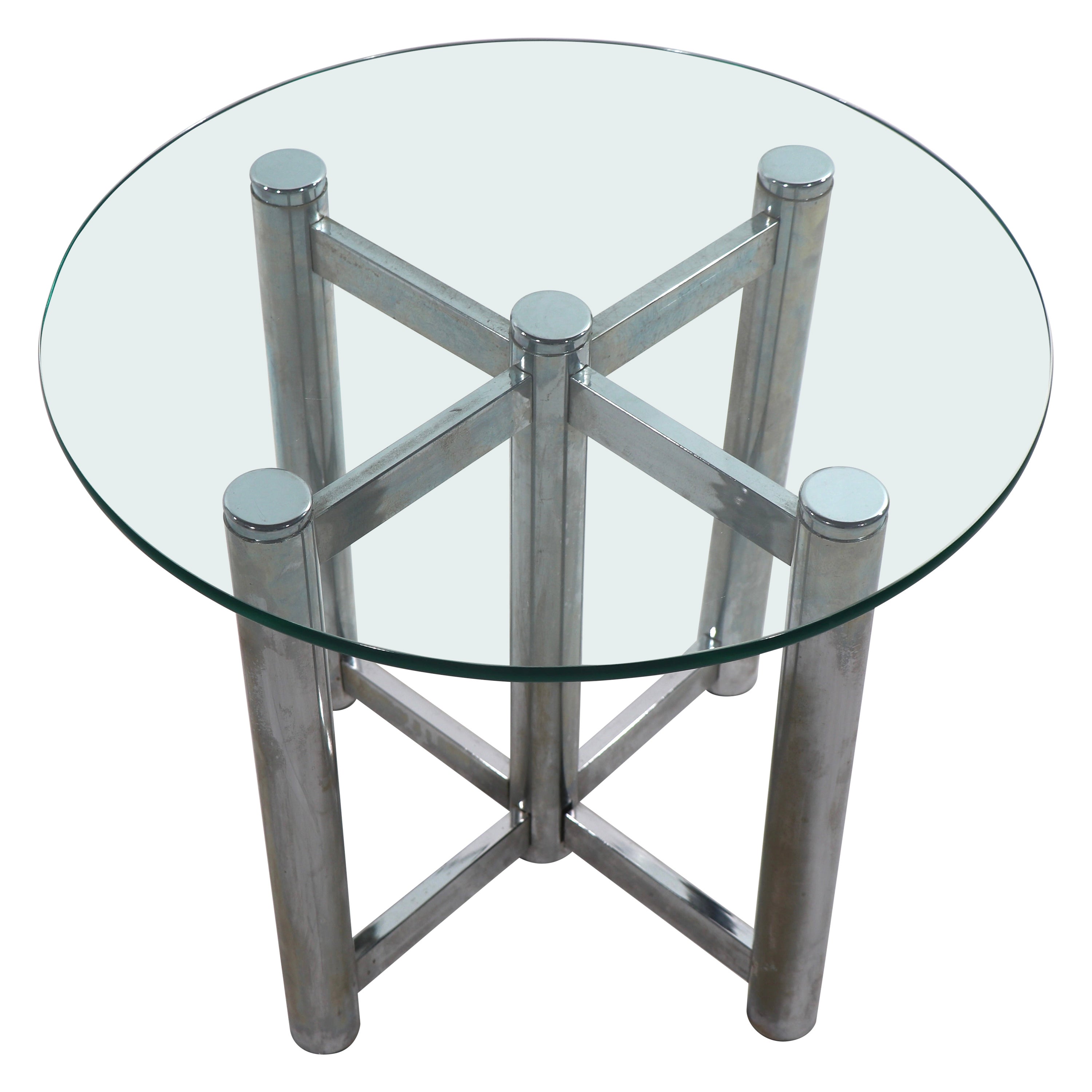 Modernist Chrome and Glass Side, End Table after Baughman