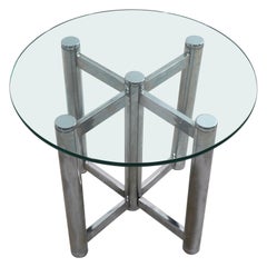 Vintage Modernist Chrome and Glass Side, End Table after Baughman