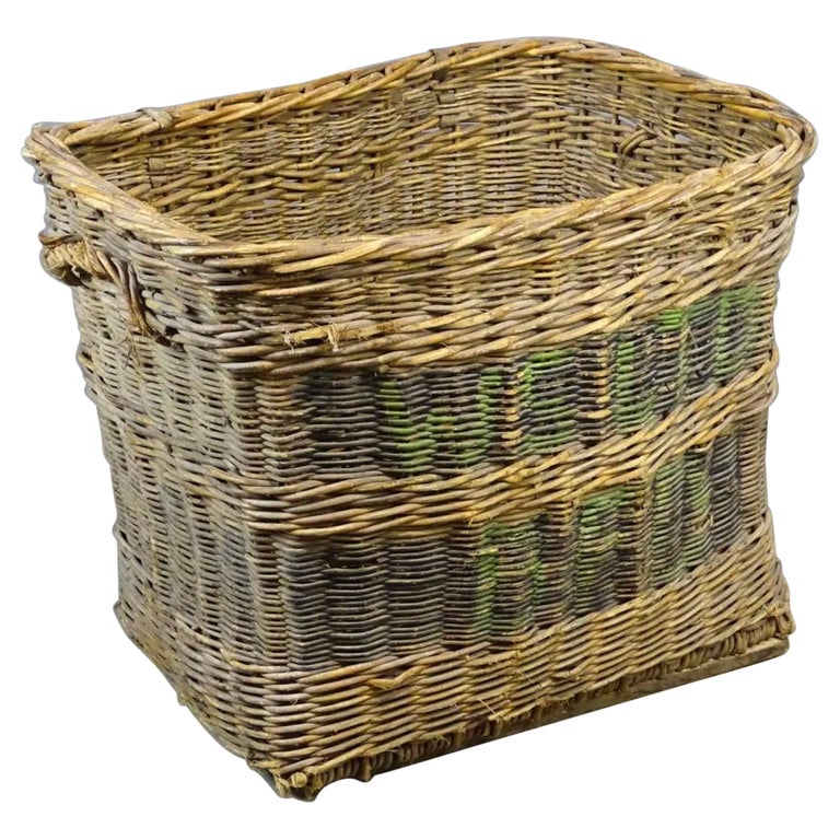 Large French Woven Wicker Laundry Basket For Sale