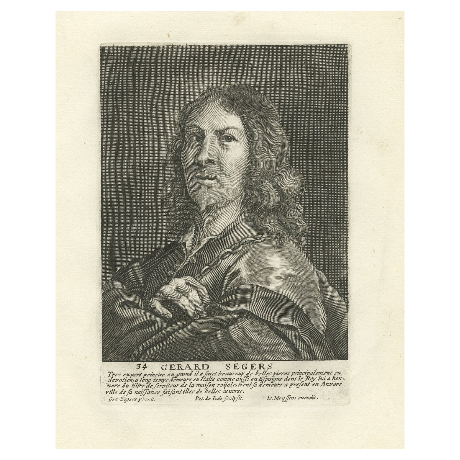 Ancien portrait du peintre Gerard Seghers « Segers », né à Anvers, Belgique, 1694