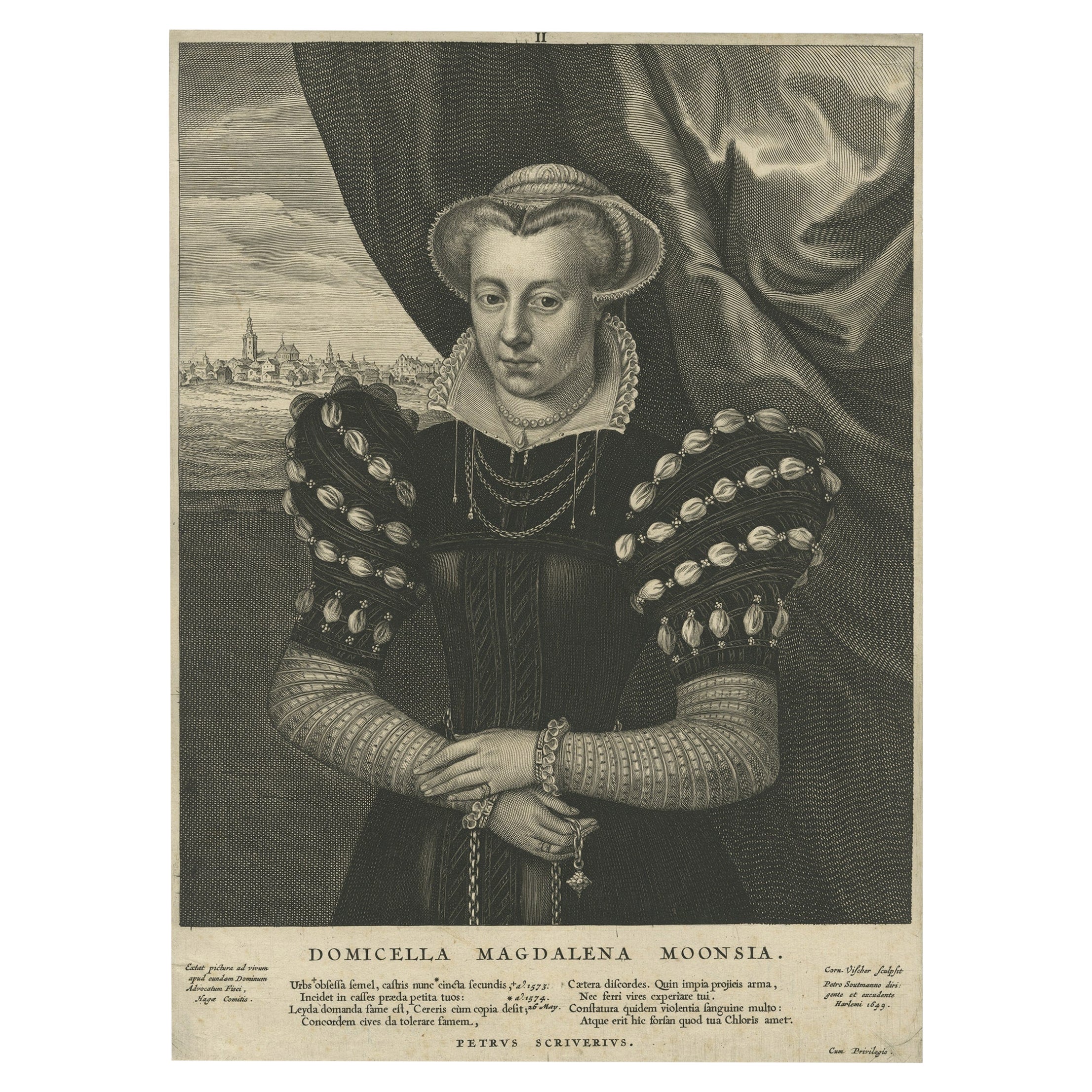 Rare Portrait of Magdalena Moon, Heroine of The Siege of Leiden in Holland, 1649 For Sale