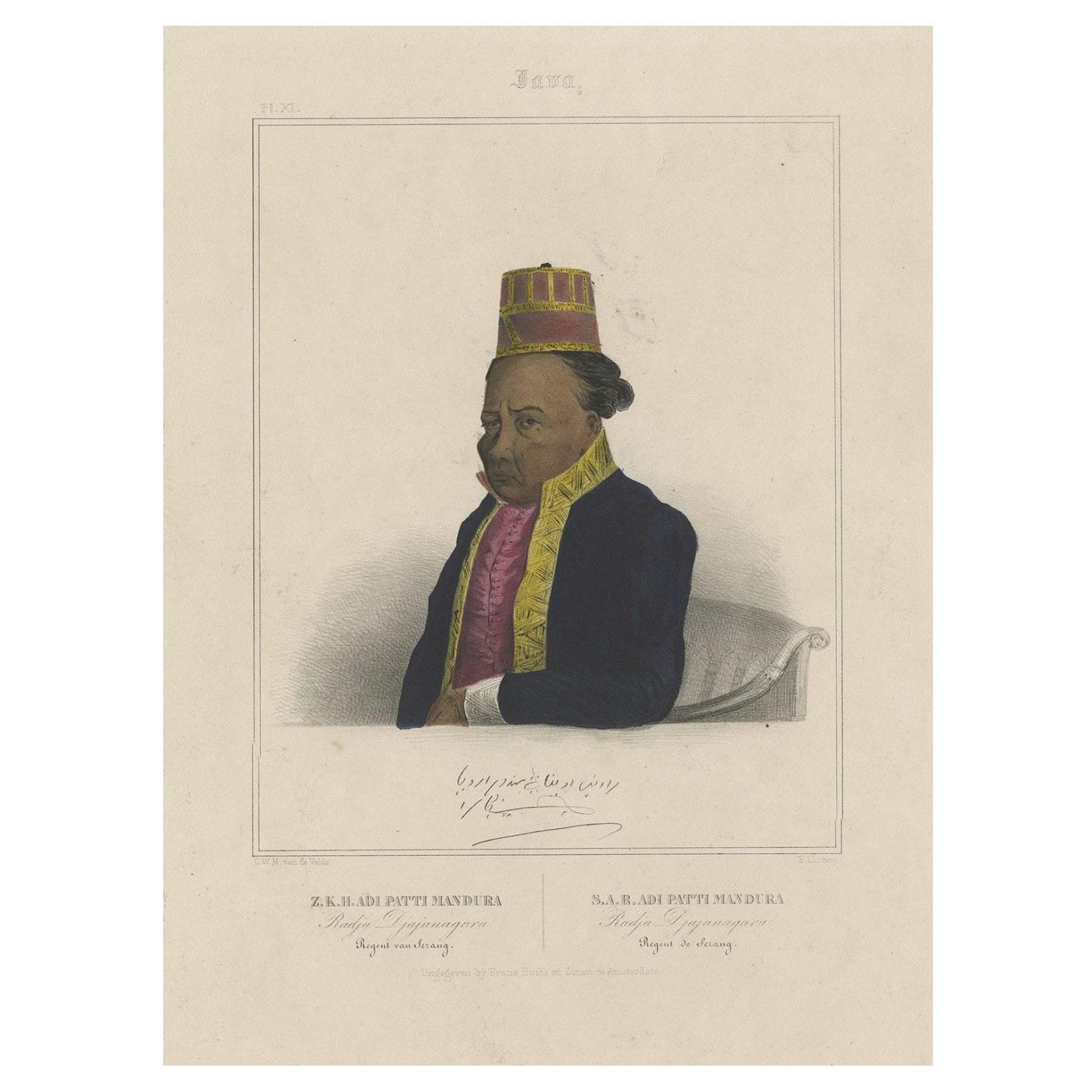 Portrait of Adi Patti Mandura, Raja Djajanagara, Regent of Serang on Java, 1844 For Sale