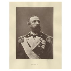 Antique Old Print Depicting King Oscar II Of Sweden, ca.1870