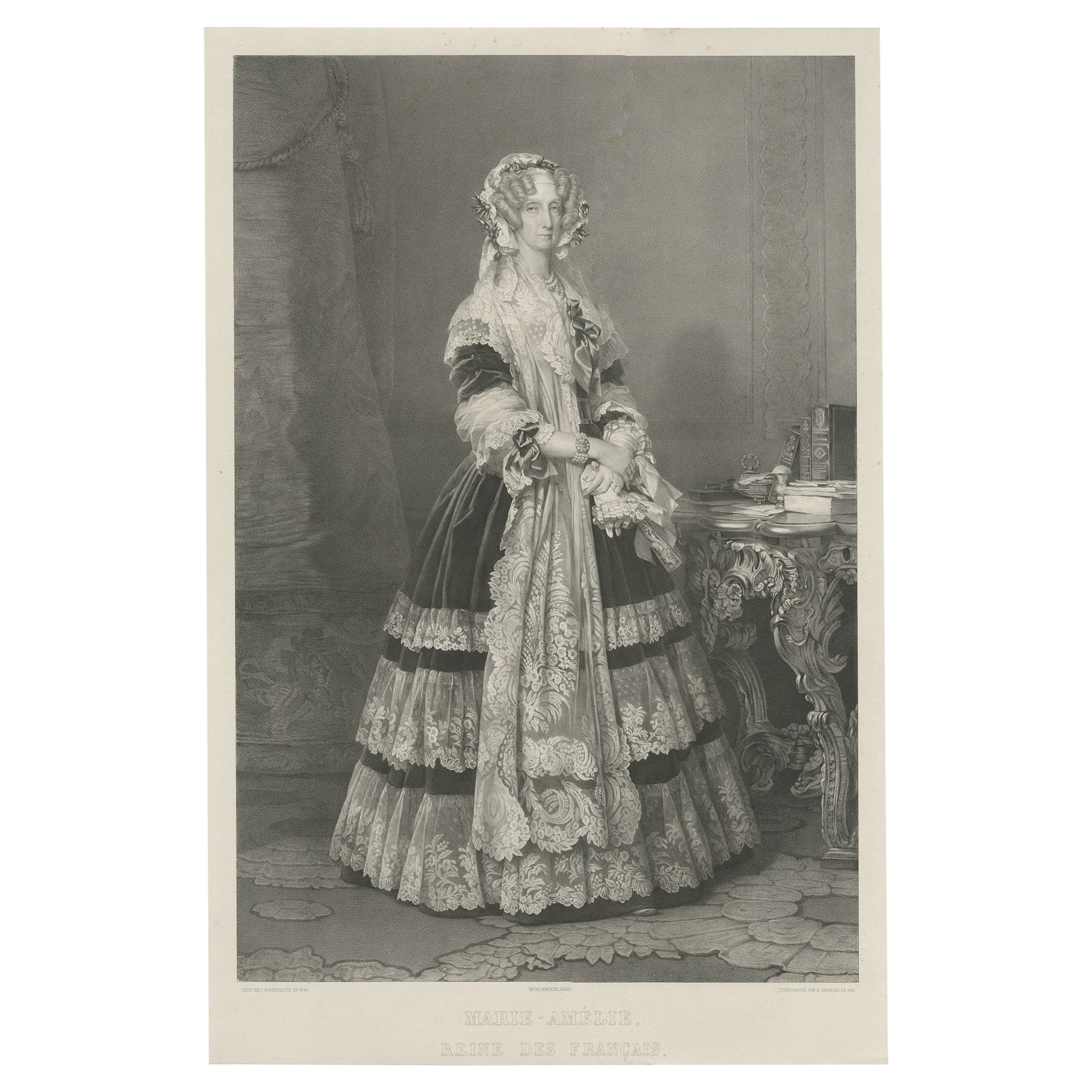 Large Lithograph of Marie Amelia of Naples and Sicily, Queen of the French, 1842 For Sale