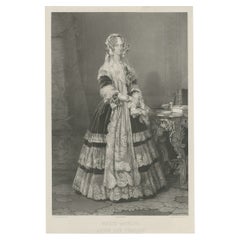 Antique Large Lithograph of Marie Amelia of Naples and Sicily, Queen of the French, 1842