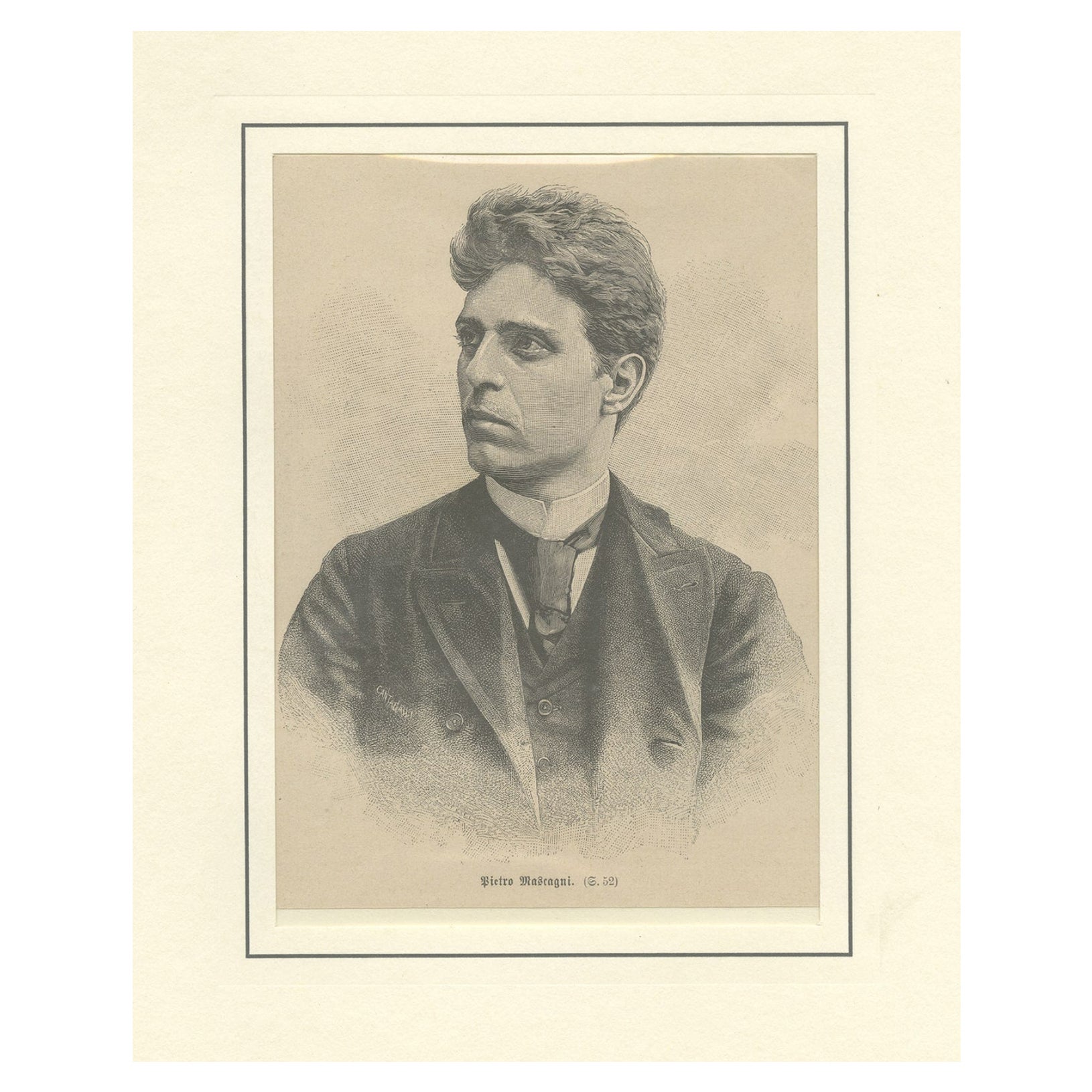 Print of Pietro Mascagni, Italian Composer Primarily Known for his Operas, 1892 For Sale