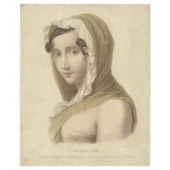 Old Stipple Engraving Depicting a Young Woman Personifying 'Kindness', ca.1800