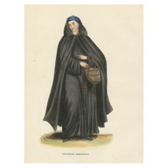 Antiker handkolorierter Druck einer armenischen Nun, 1845