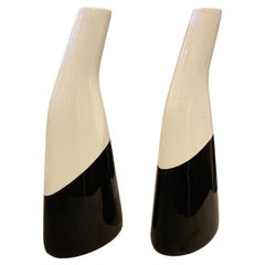 1960s Set of Two Black and White Italian Ceramic Vases by La Donatella