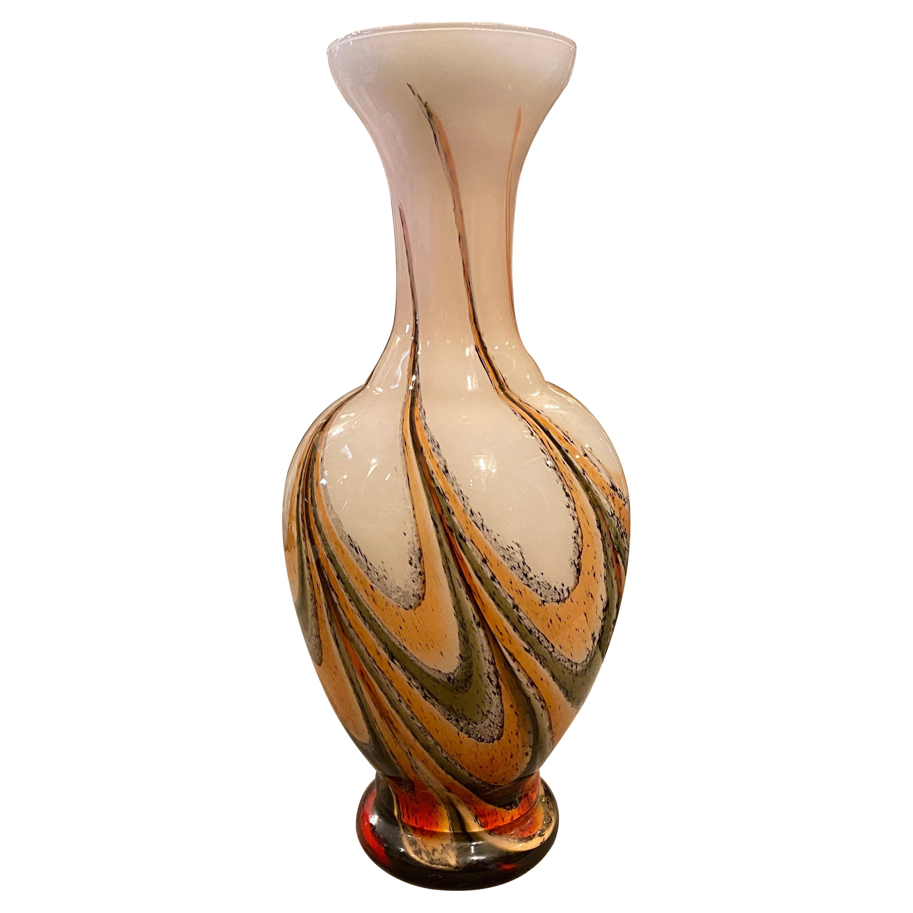 1970s Mid-Century Modern Orange and Brown Glass Italian Vase
