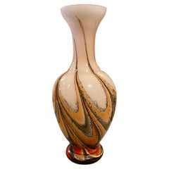 Vintage 1970s Mid-Century Modern Orange and Brown Glass Italian Vase