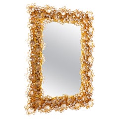 Palwa Gold Brass and Crystal Glass Backlit Wall Mirror, Germany, 1970