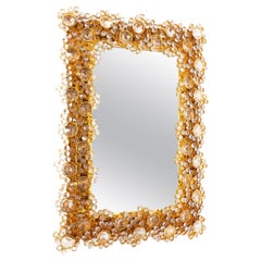 Retro Palwa Gold Brass and Crystal Glass Backlit Wall Mirror, Germany, 1970