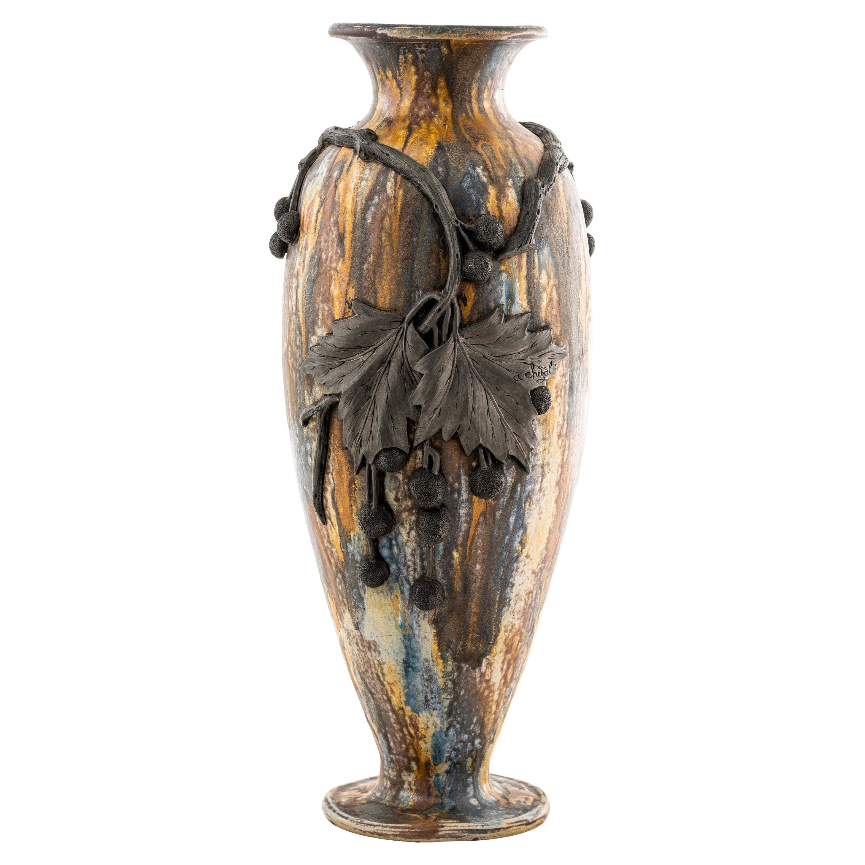 Guerin & Chezal Large Salt Glaze Pottery Vase For Sale