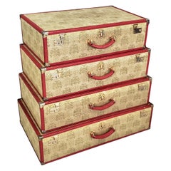Asprey's of London Set of 4 Graduated Suitcase Set in Red Leather and Cloth