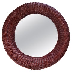 Mid-Century Wall Mirror Rattan Bamboo, Italy 1960s