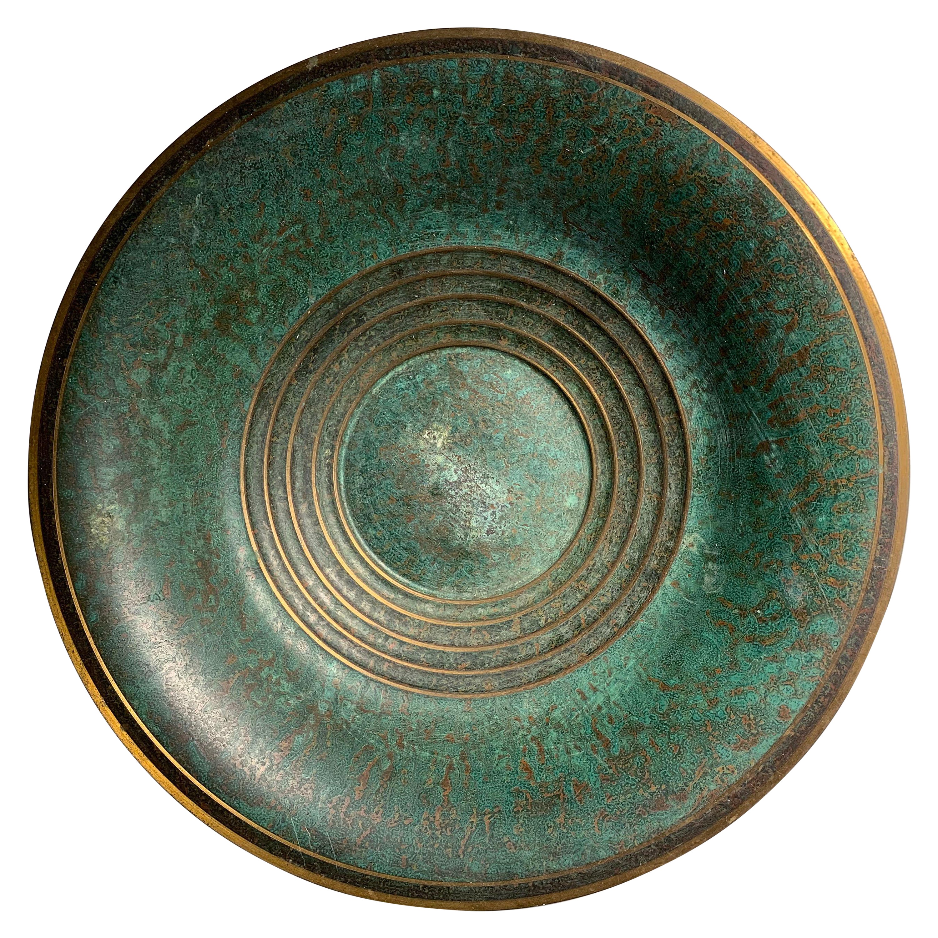 Art Deco Bronze Verdigris Centerpiece Bowl by Carl Sorensen For Sale