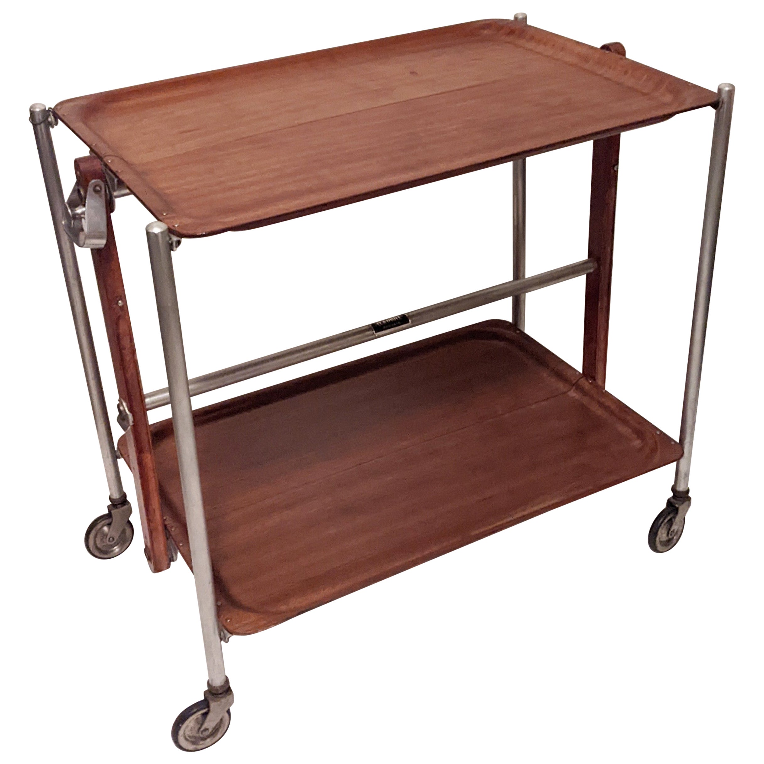 French Molded Wood Foldable Bar Cart For Sale