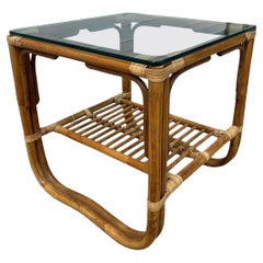 Vintage Mid-Century Modern Rattan Side Table